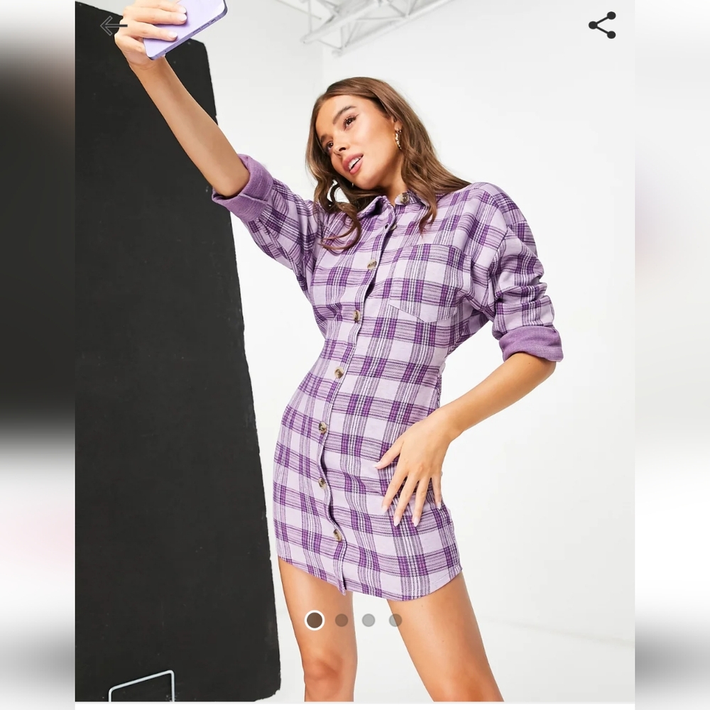 ASOS DESIGN long sleeve shirt dress in purple plaid